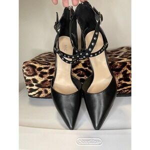 MICHAEL Michael Shannon Black Studded Criss Cross Pointed Stiletto Heel Shoes